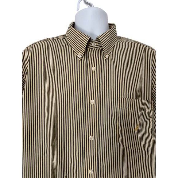 Nautica Men's Top Button Up Long Sleeve Shirt Yellow Blue Striped Pocket XL - Picture 2 of 11